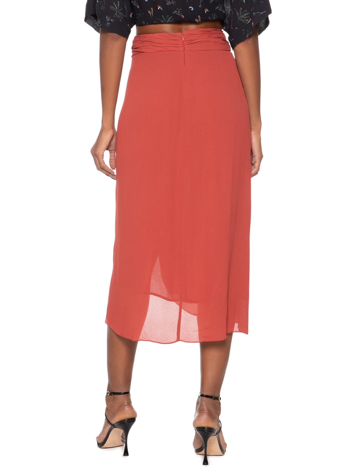Saia De Georgette Pesado Midi Pareô Vermelha Vermelho Animale