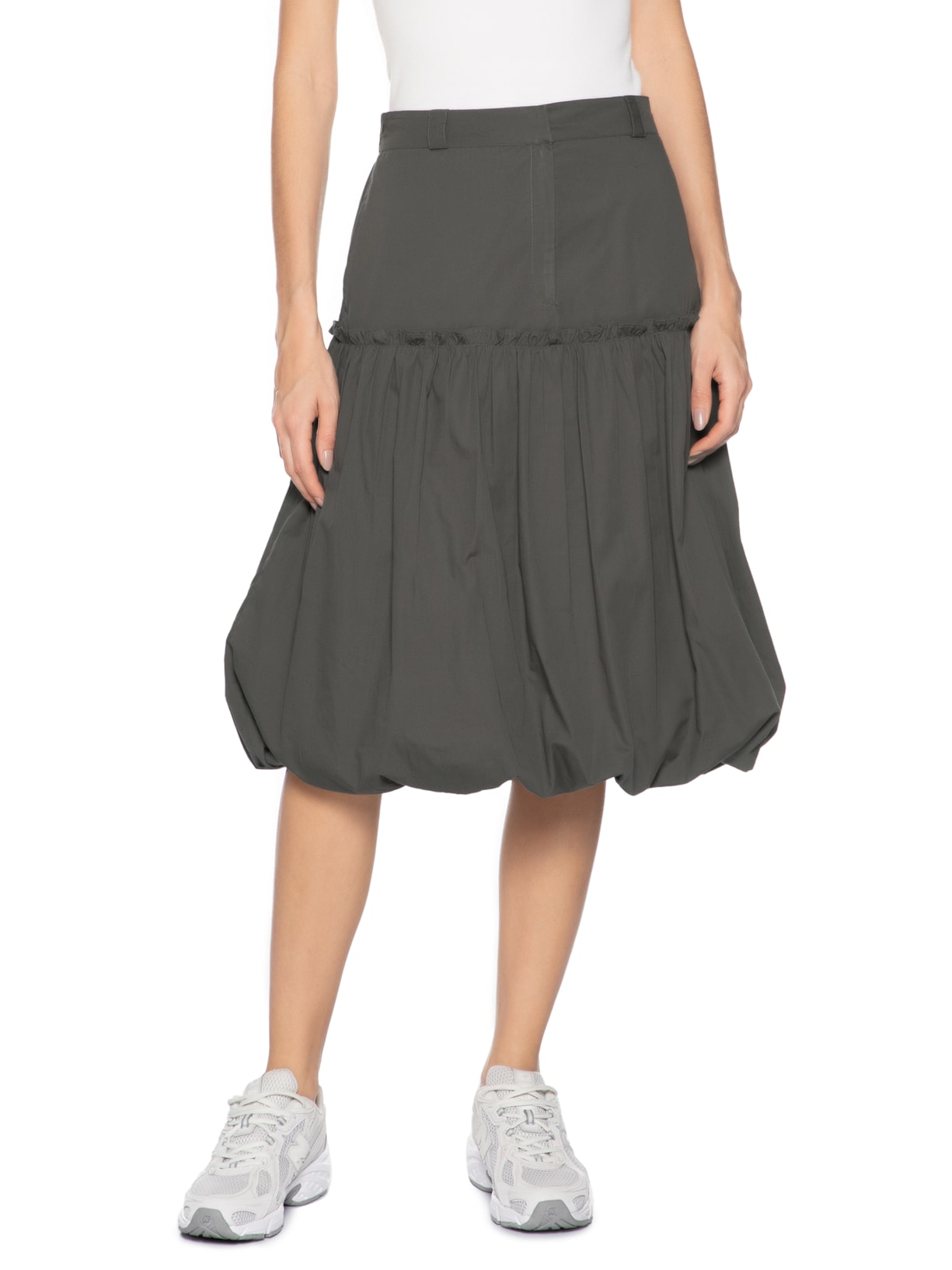 Saia De Tricoline Balone Midi Verde Animale Jeans