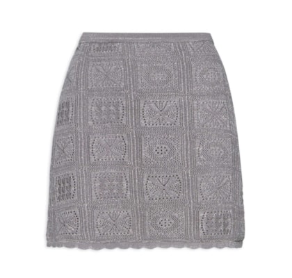 Saia De Tricot Curta Com Lurex - Cinza