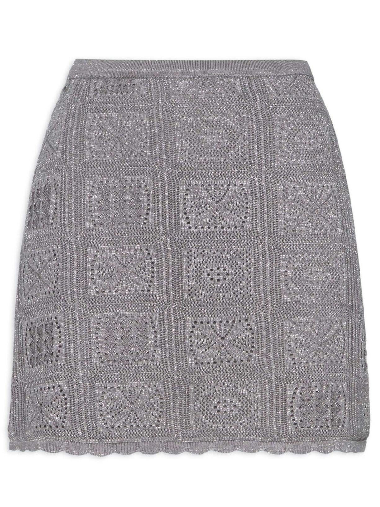 Saia De Tricot Curta Com Lurex - Cinza