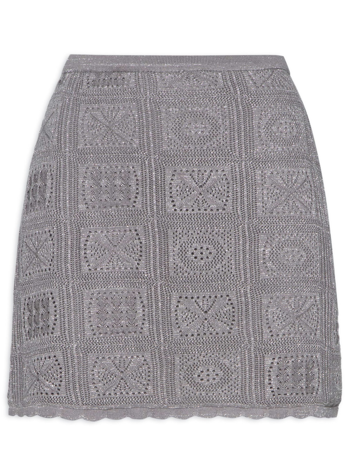 Saia De Tricot Curta Com Lurex - Cinza