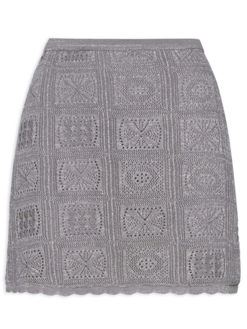 Saia De Tricot Curta Com Lurex - Cinza