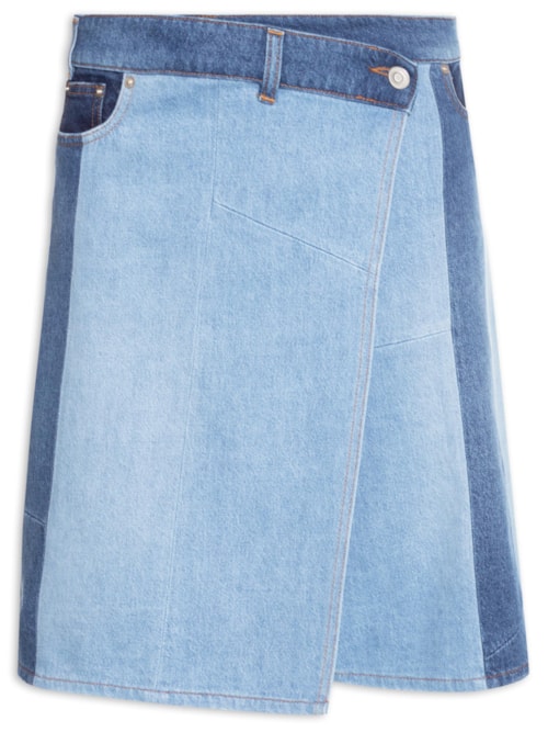 Saia Denim Patchwork Circular - Azul