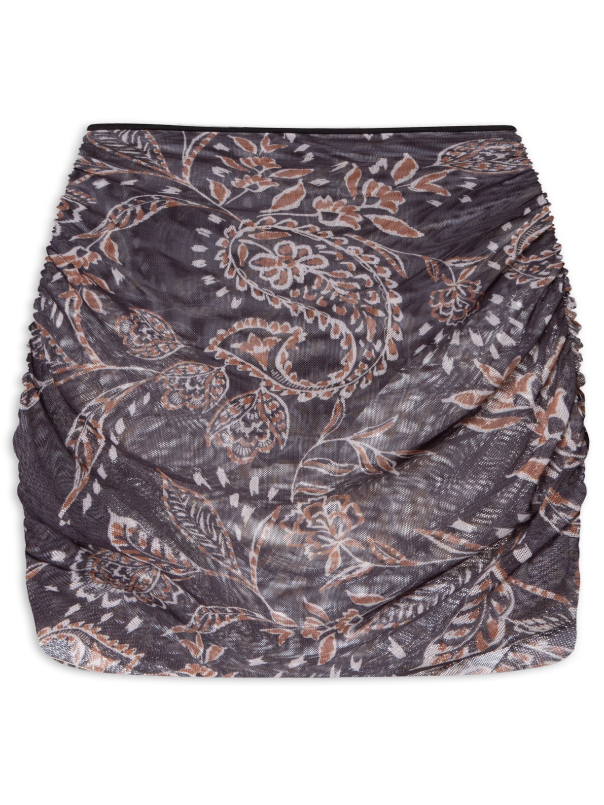 Saia Drapeada Tule Estampada Laura - Preto