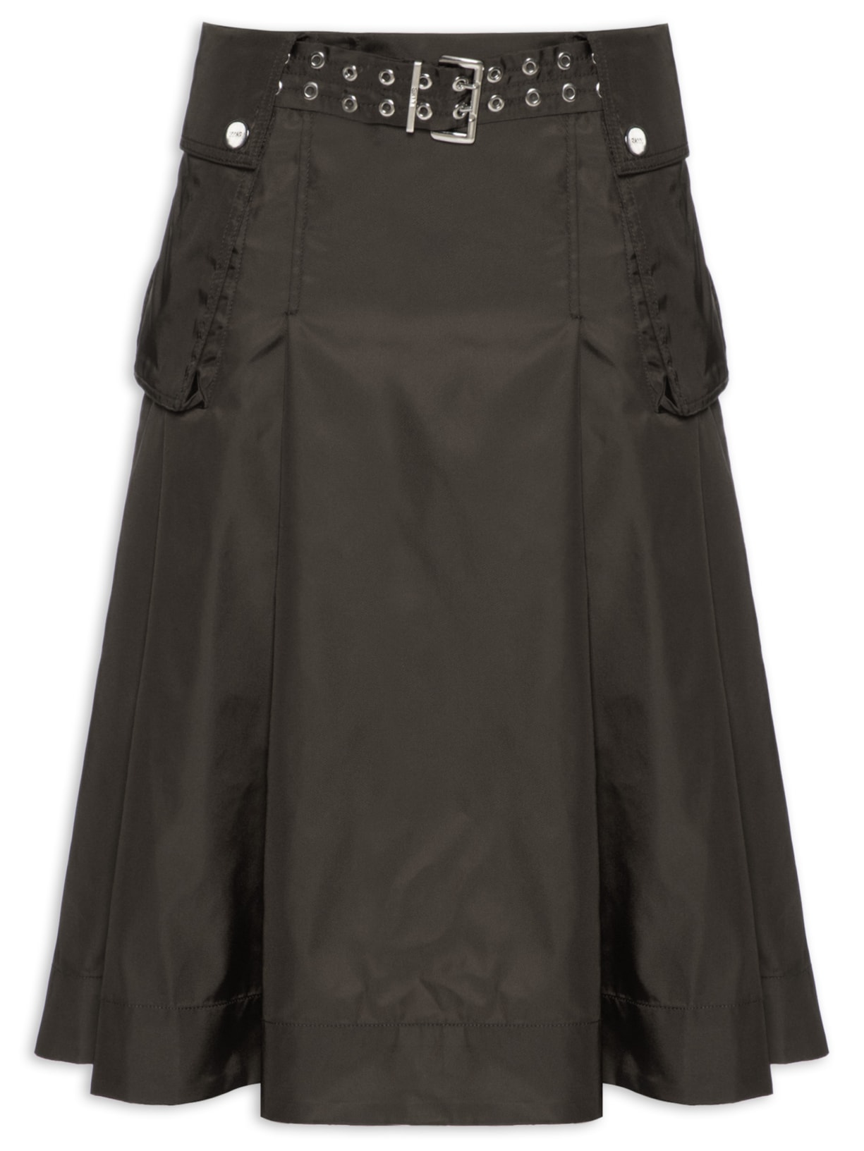 Saia Duchesse Nylon Midi Pleated Pocket Marrom Ganni