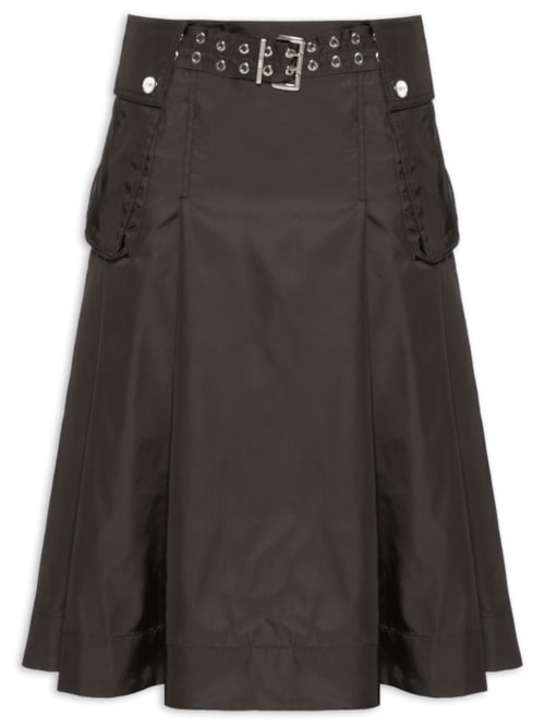 Saia Duchesse Nylon Midi Pleated Pocket - Marrom