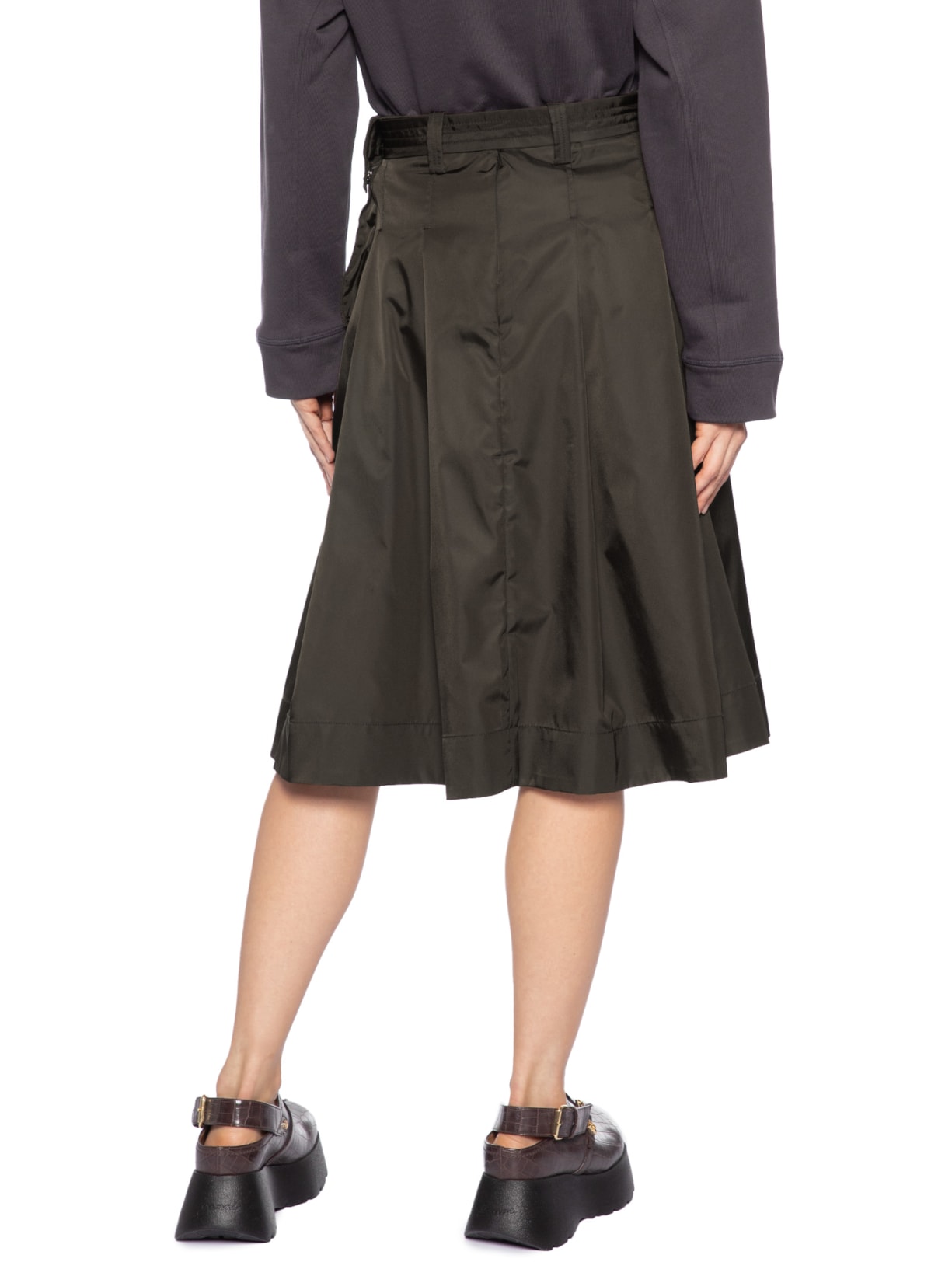 Saia Duchesse Nylon Midi Pleated Pocket Marrom Ganni