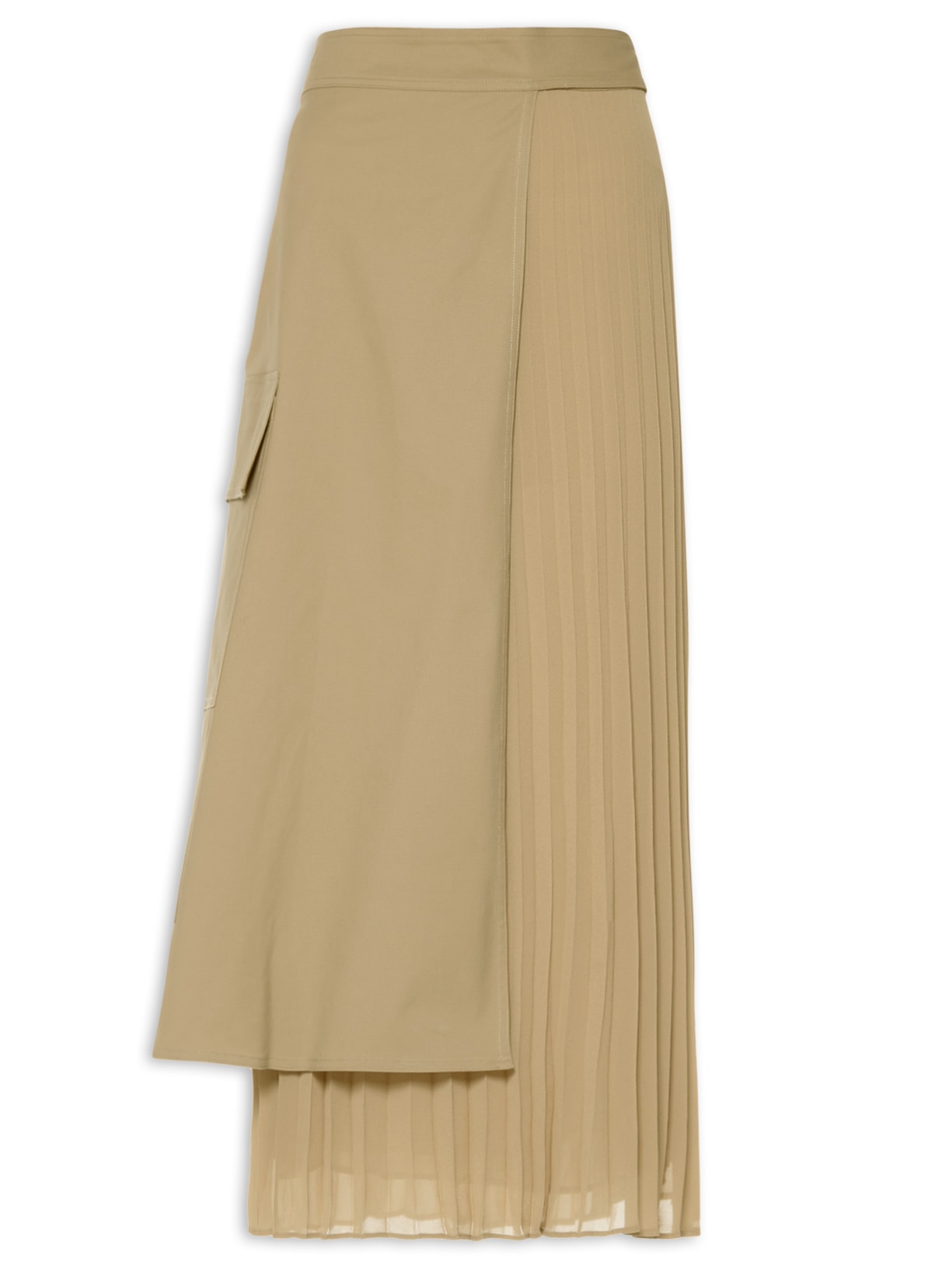 Saia Duo Plissado Cotton - Bege