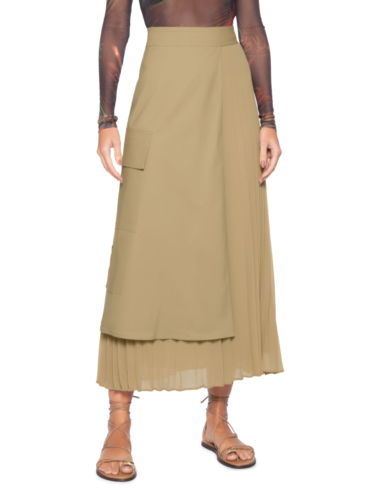 Saia Duo Plissado Cotton Bege Osklen