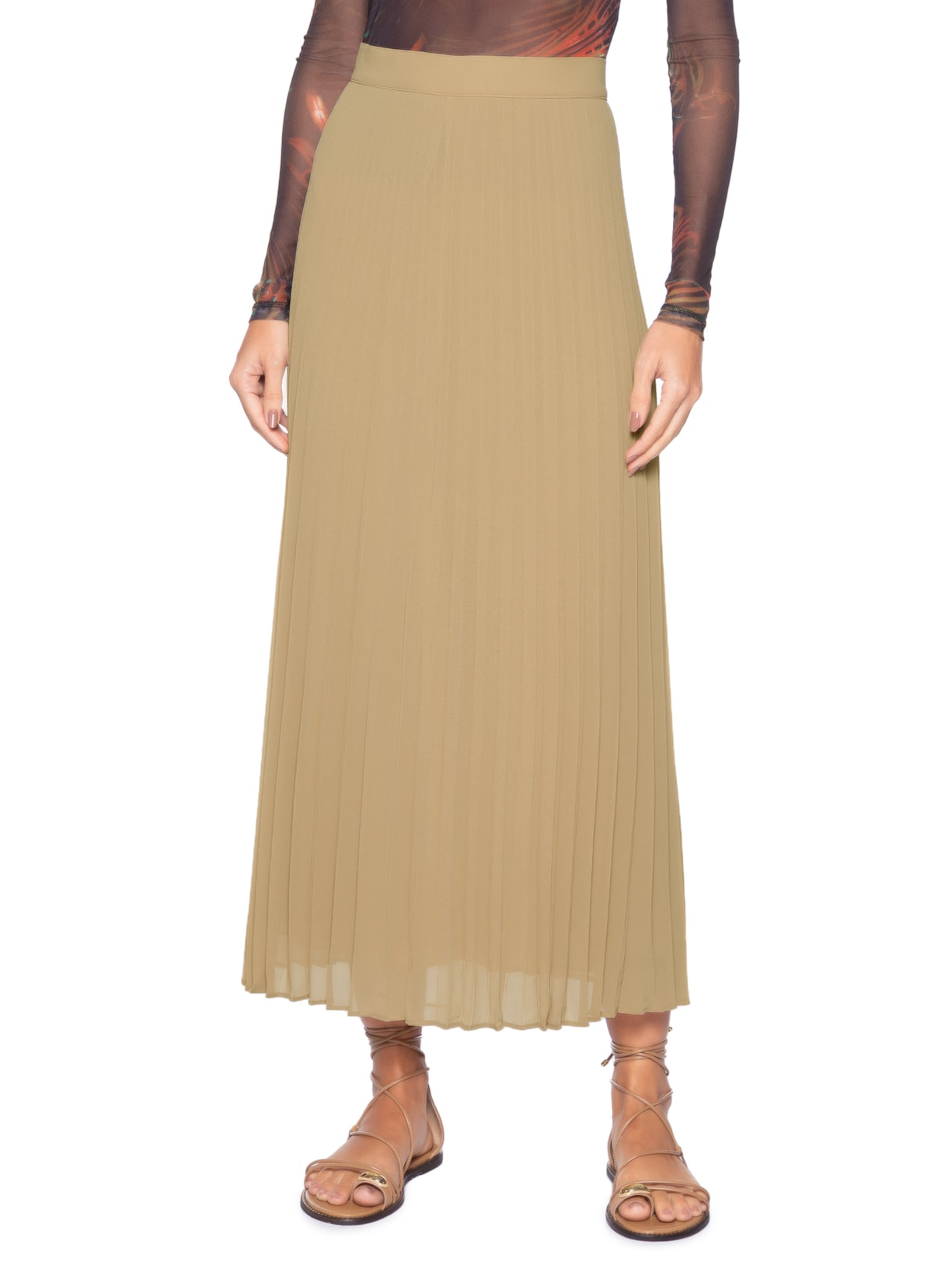 Saia Duo Plissado Cotton Bege Osklen