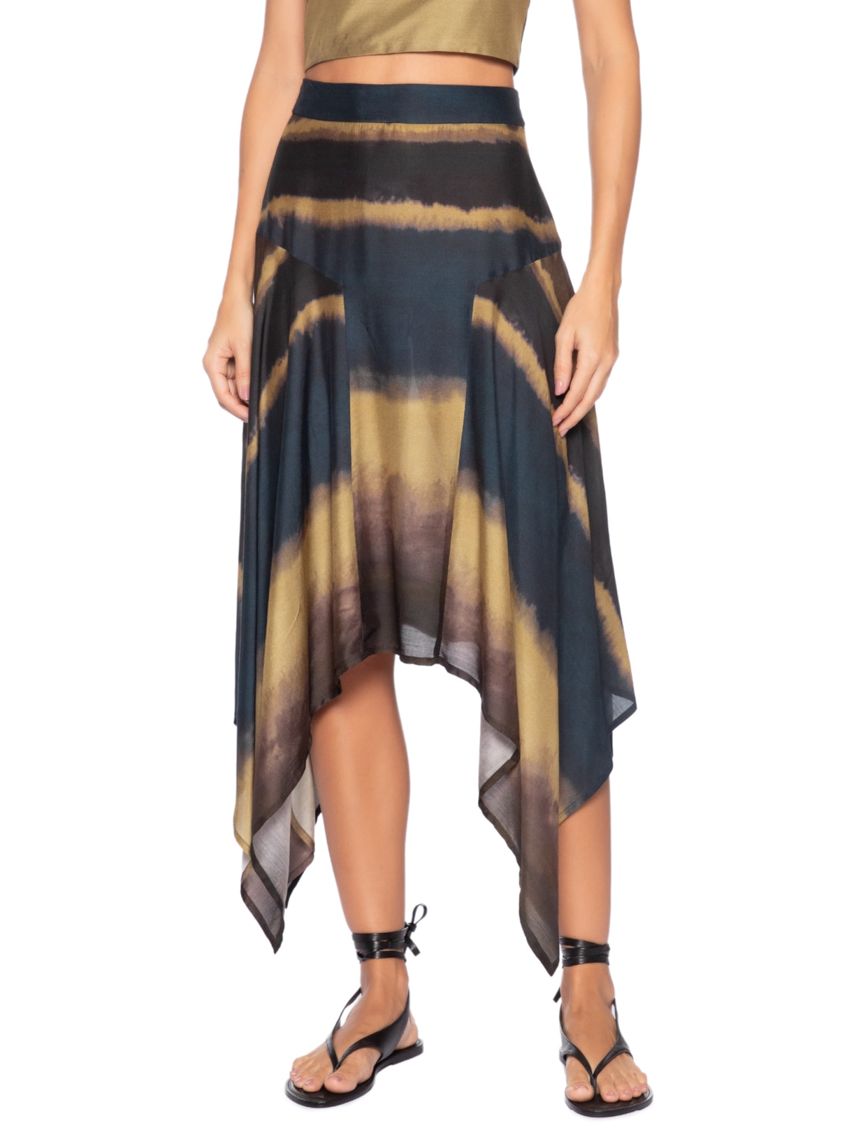 Saia Estampada Midi Marrom Cia Marítima