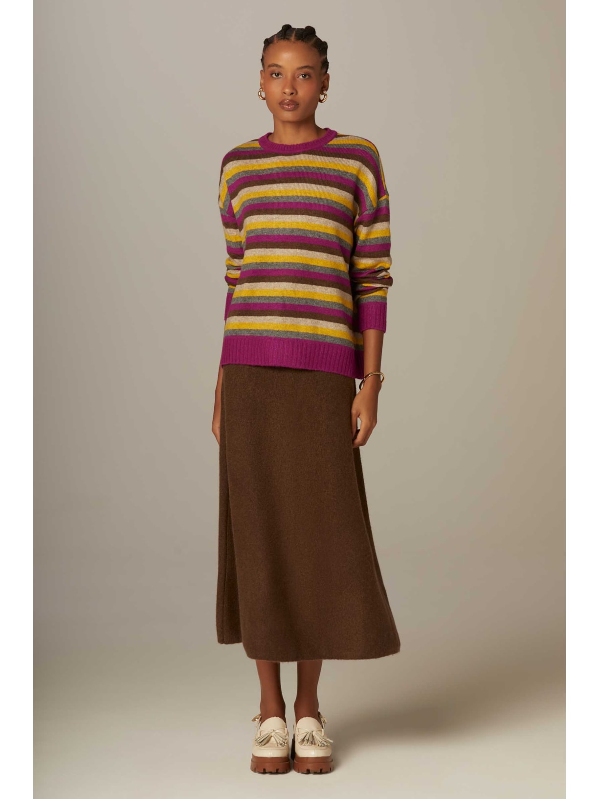 Saia Evasê Marrom Tricot Milena Yogini