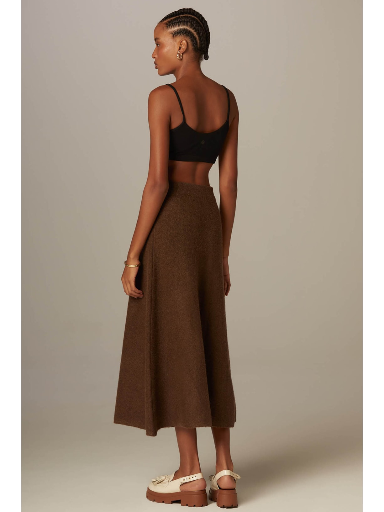 Saia Evasê Marrom Tricot Milena Yogini