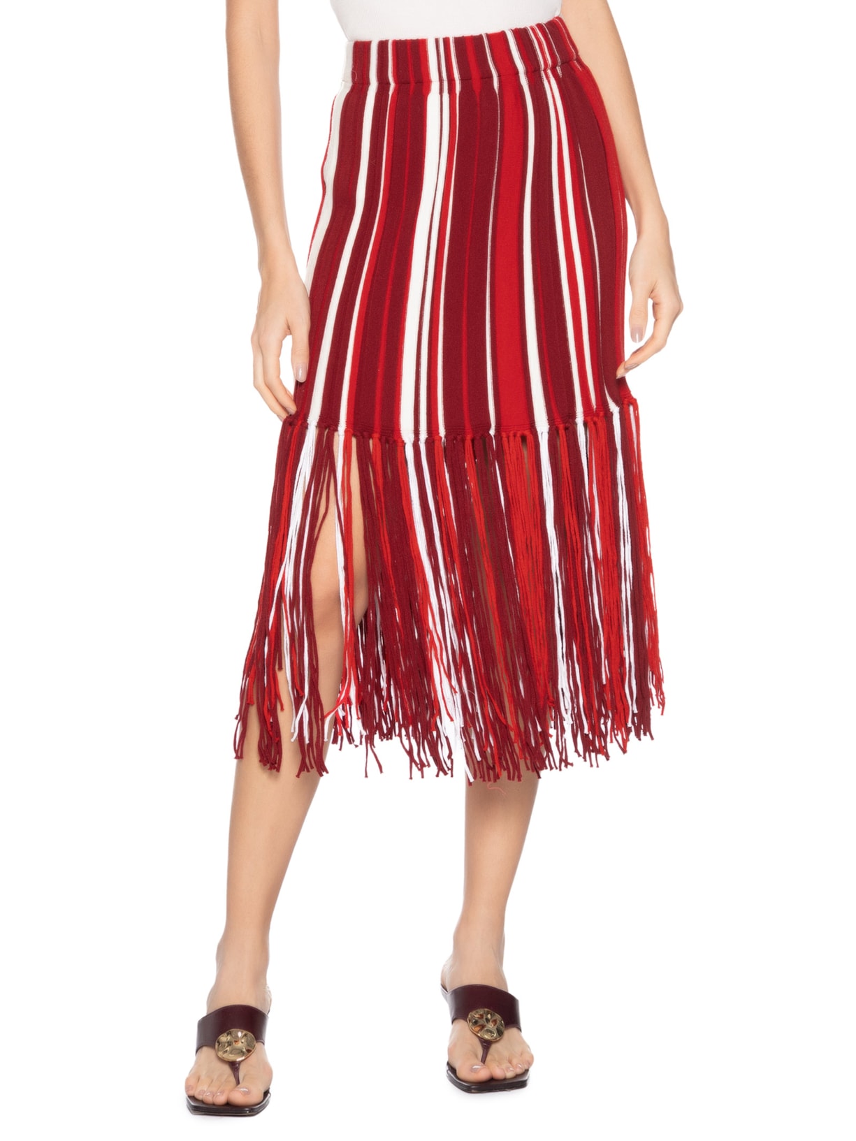 Saia Feminina Com Franjas Em Tricot Vermelho '2Essential