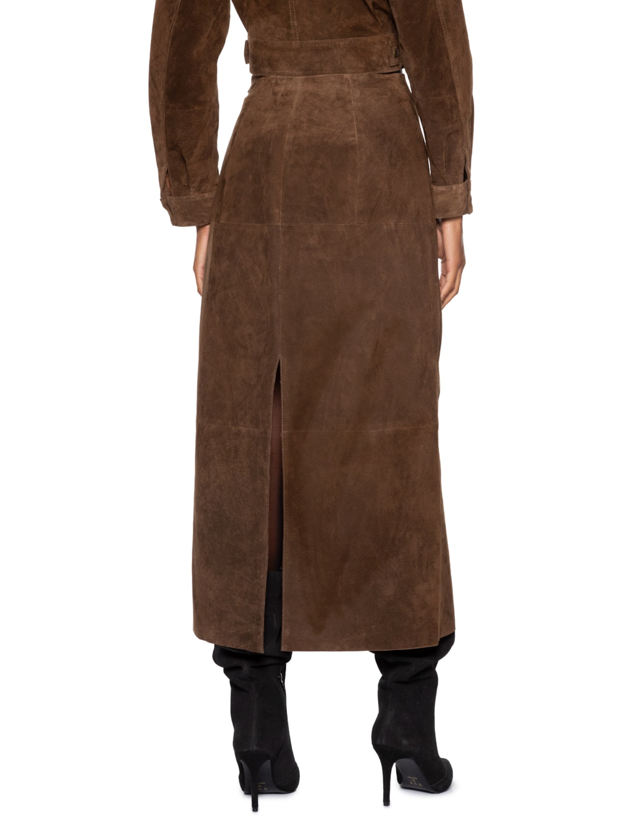 Saia Feminina Couro Longa Mary Kate Marrom Studio Kalline