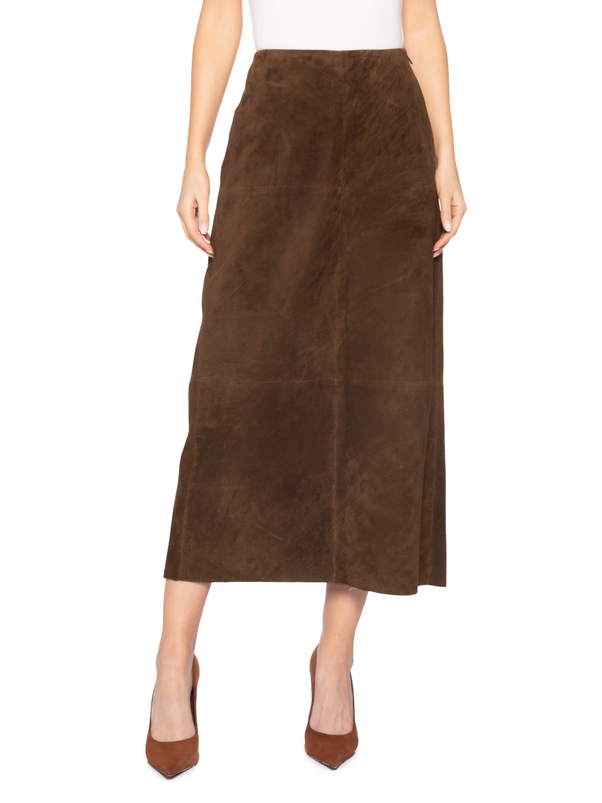 Saia Feminina Couro Longa Mary Kate Marrom Studio Kalline