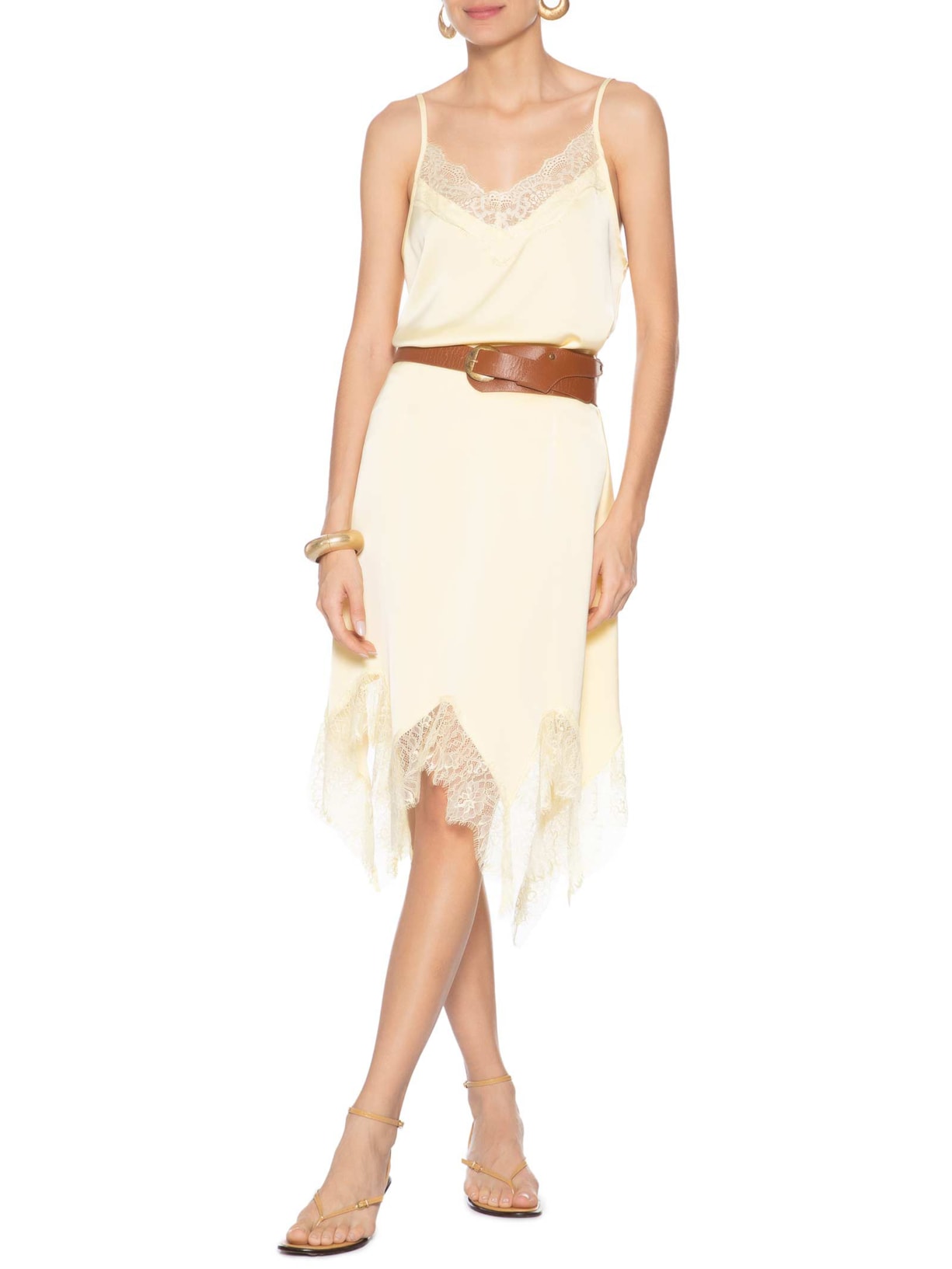 Saia Feminina Em Cetim Com Renda Amarelo Market 33