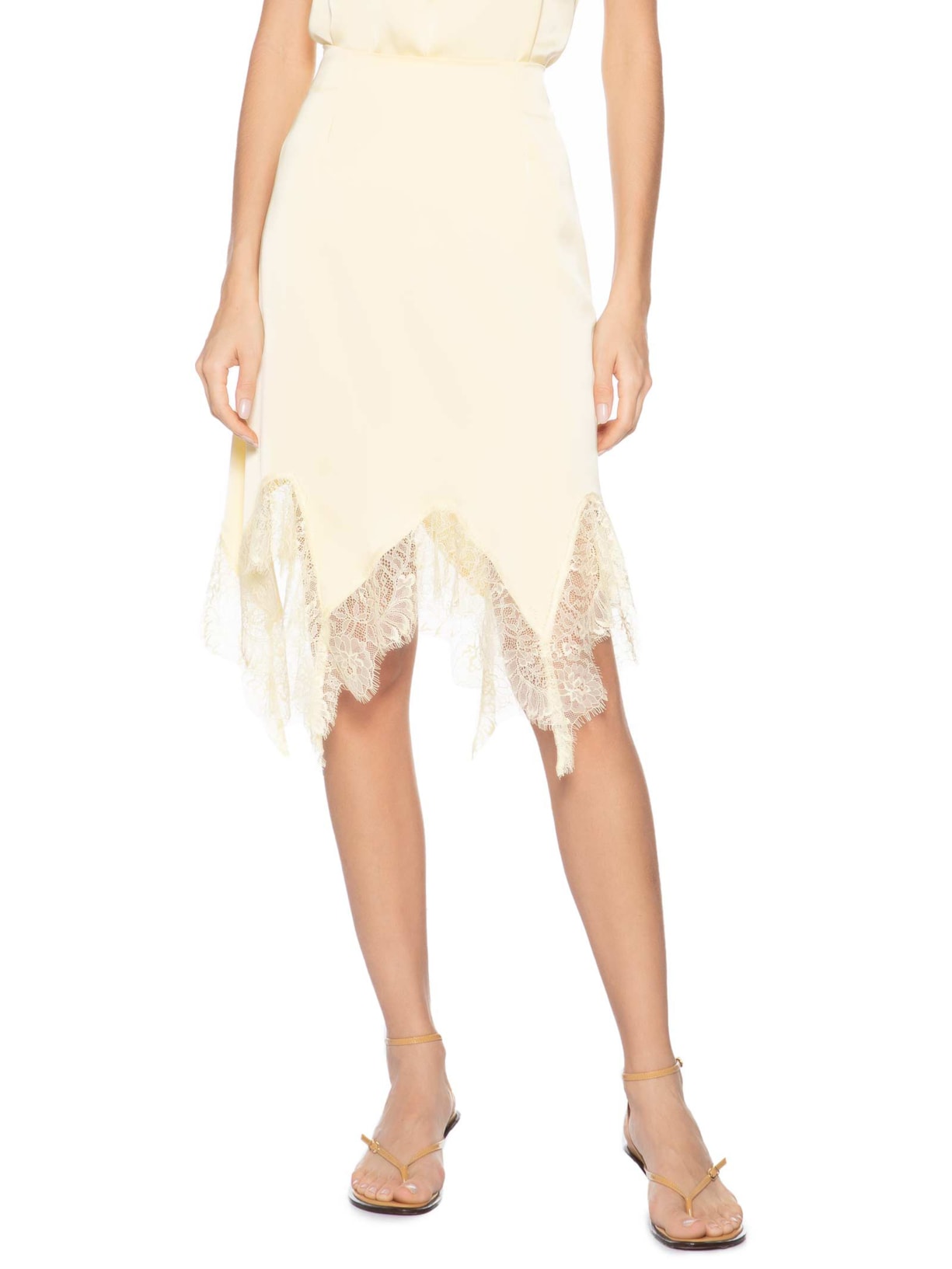 Saia Feminina Em Cetim Com Renda Amarelo Market 33