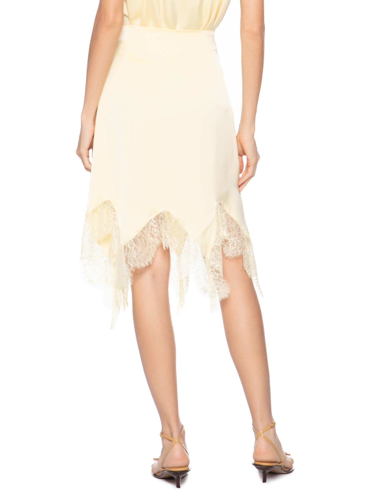 Saia Feminina Em Cetim Com Renda Amarelo Market 33