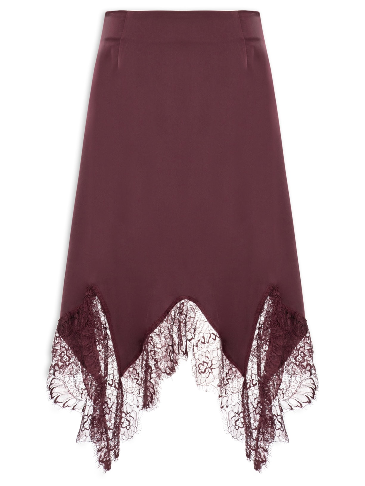 Saia Feminina Em Cetim Com Renda - Marrom