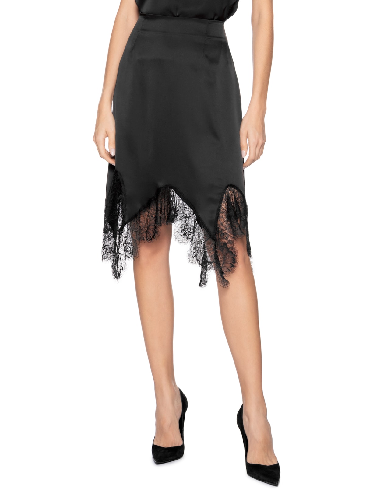 Saia Feminina Em Cetim Com Renda Preto Market 33