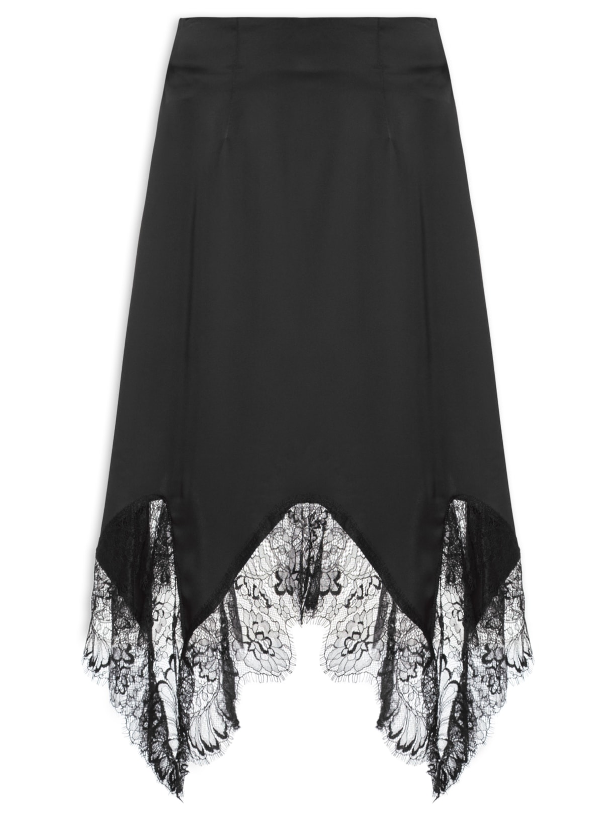 Saia Feminina Em Cetim Com Renda Preto Market 33