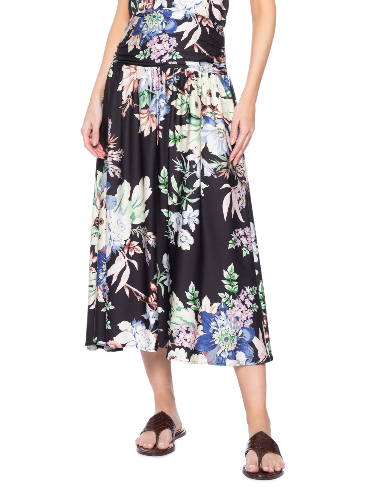 Saia Feminina Floral Leni Preto Farm