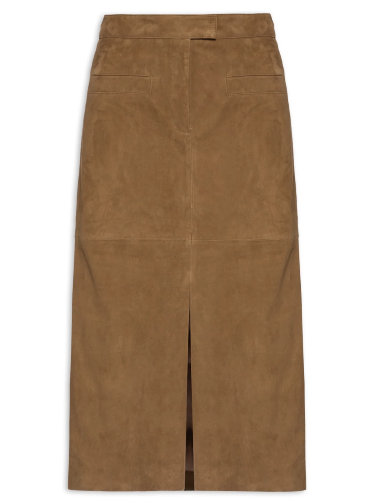 Saia Feminina Midi Com Fenda Em Suede - Marrom