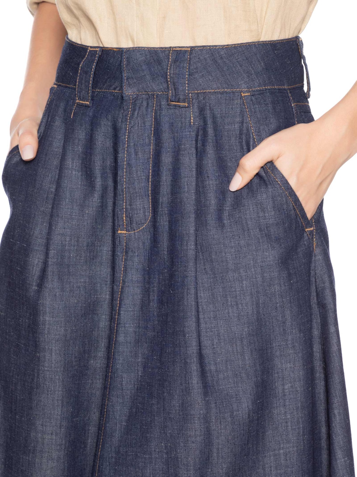 Saia Feminina Midi Fany Azul Le Lis