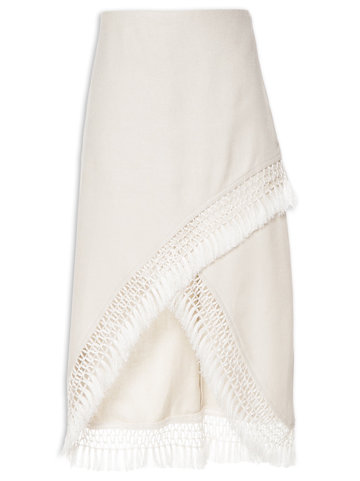 Saia Feminina Midi Franja - Bege