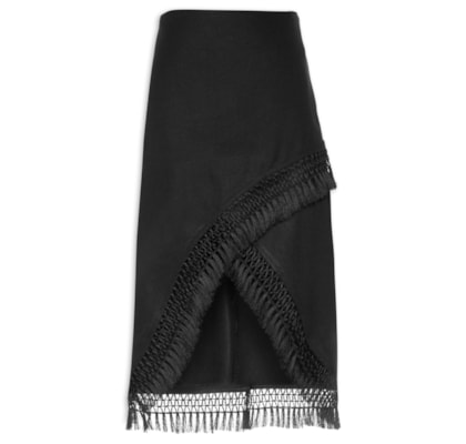 Saia Feminina Midi Franjas - Preto