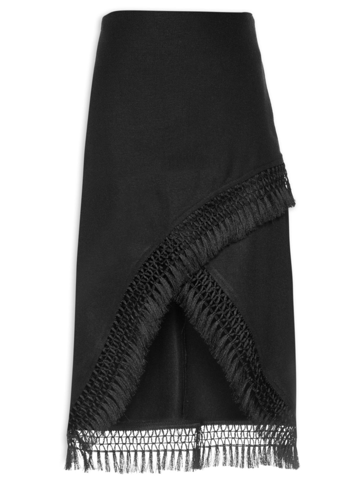 Saia Feminina Midi Franjas - Preto