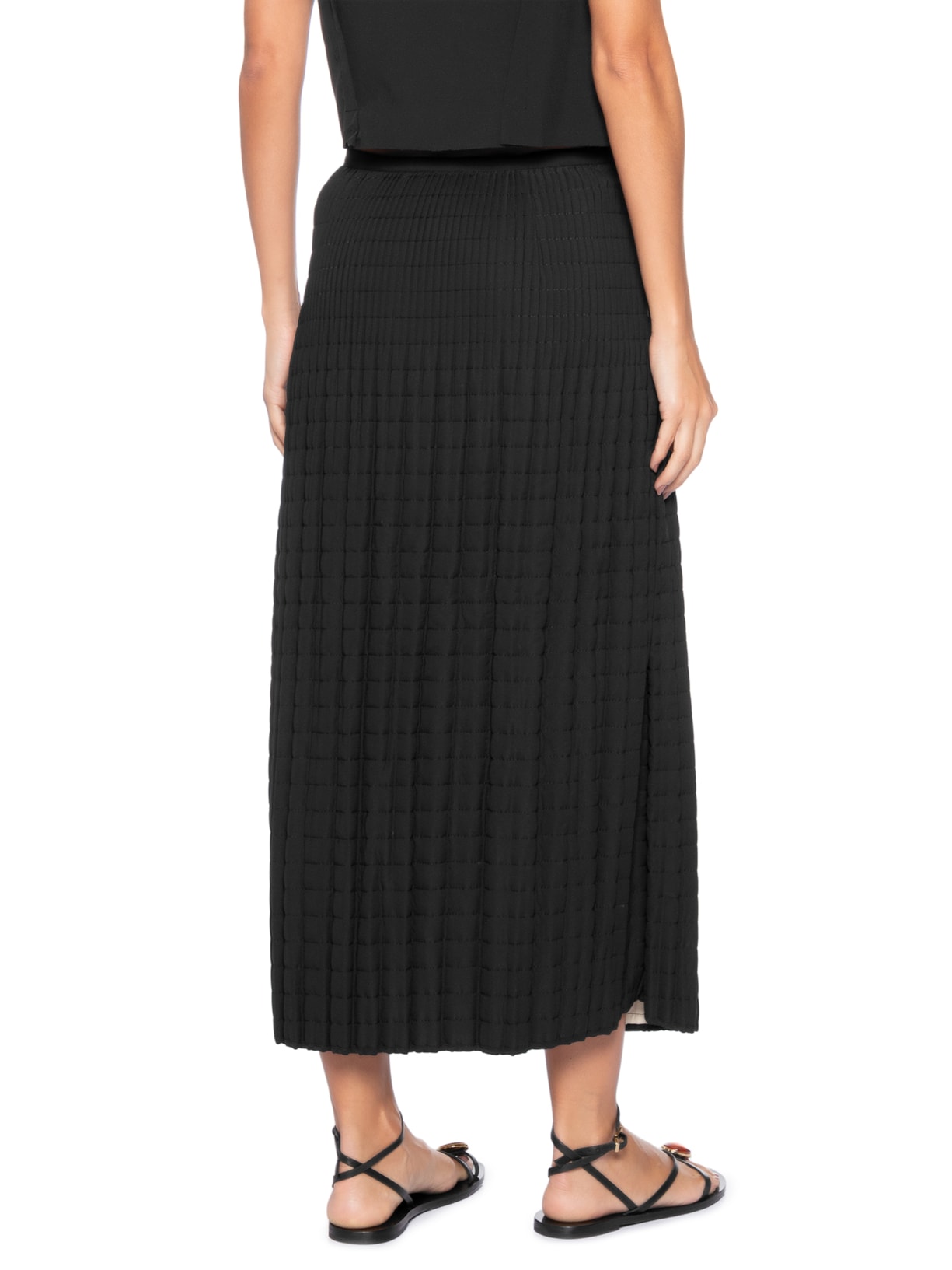 Saia Feminina Plissê Matelassê Preto Osklen