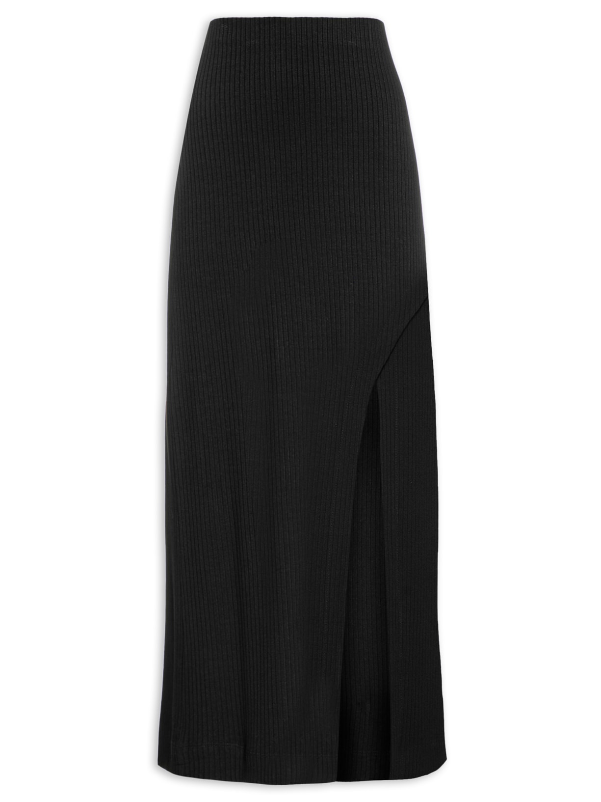 Saia Fenda Malha Canelada - Preto