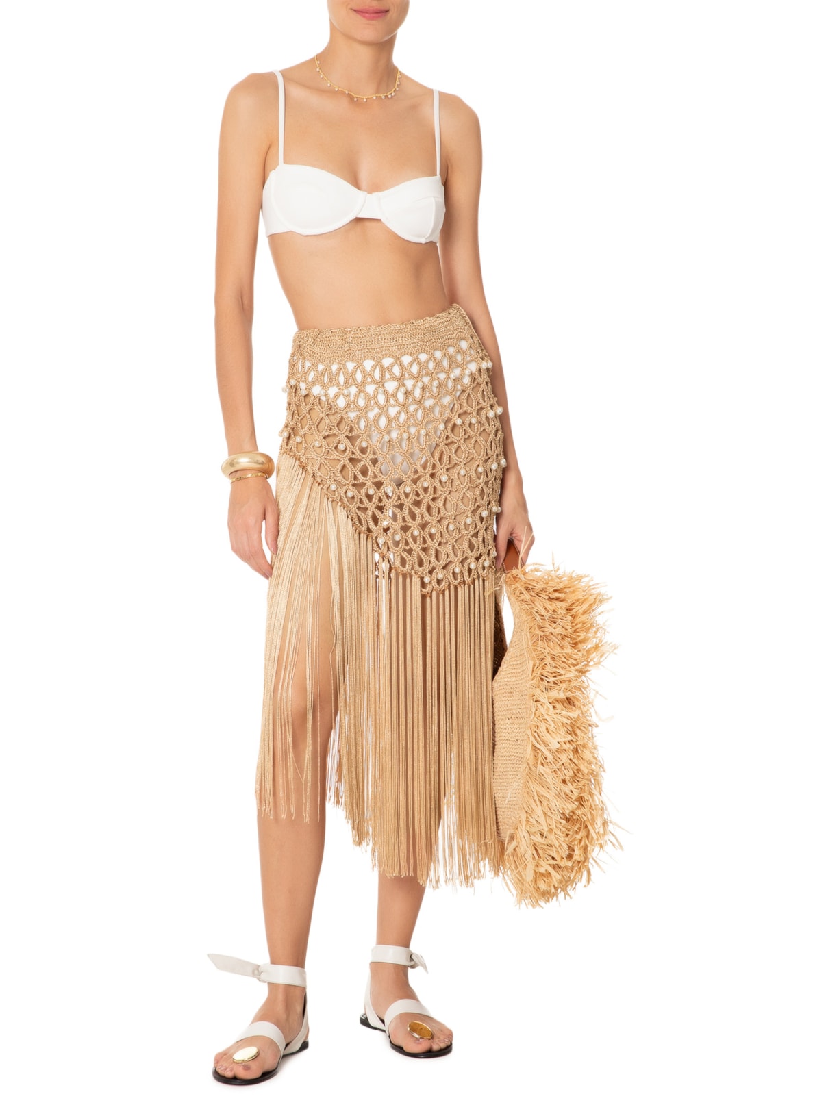 Saia Franja Ana Bege Shop2gether + Tissé