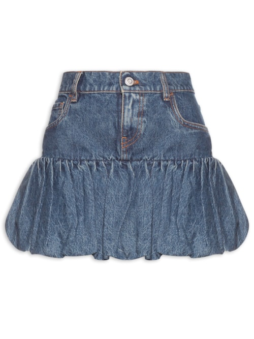 Saia Gathered Hem Denim Mini Skirt - Azul