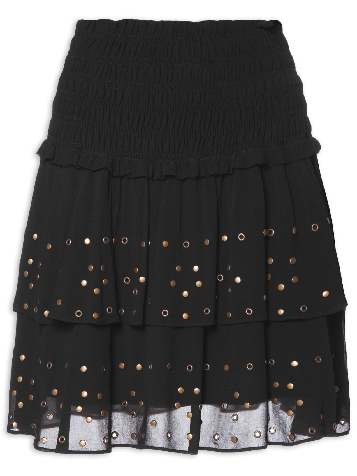 Saia GGT Bordado Ilhos E Tachas - Preto