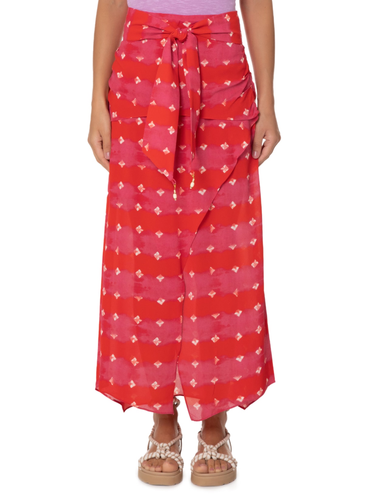 Saia GGT Midi Estampa Ibiza Vermelho Maria Filó