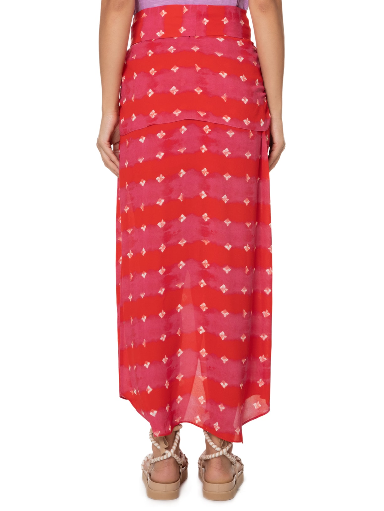 Saia GGT Midi Estampa Ibiza Vermelho Maria Filó