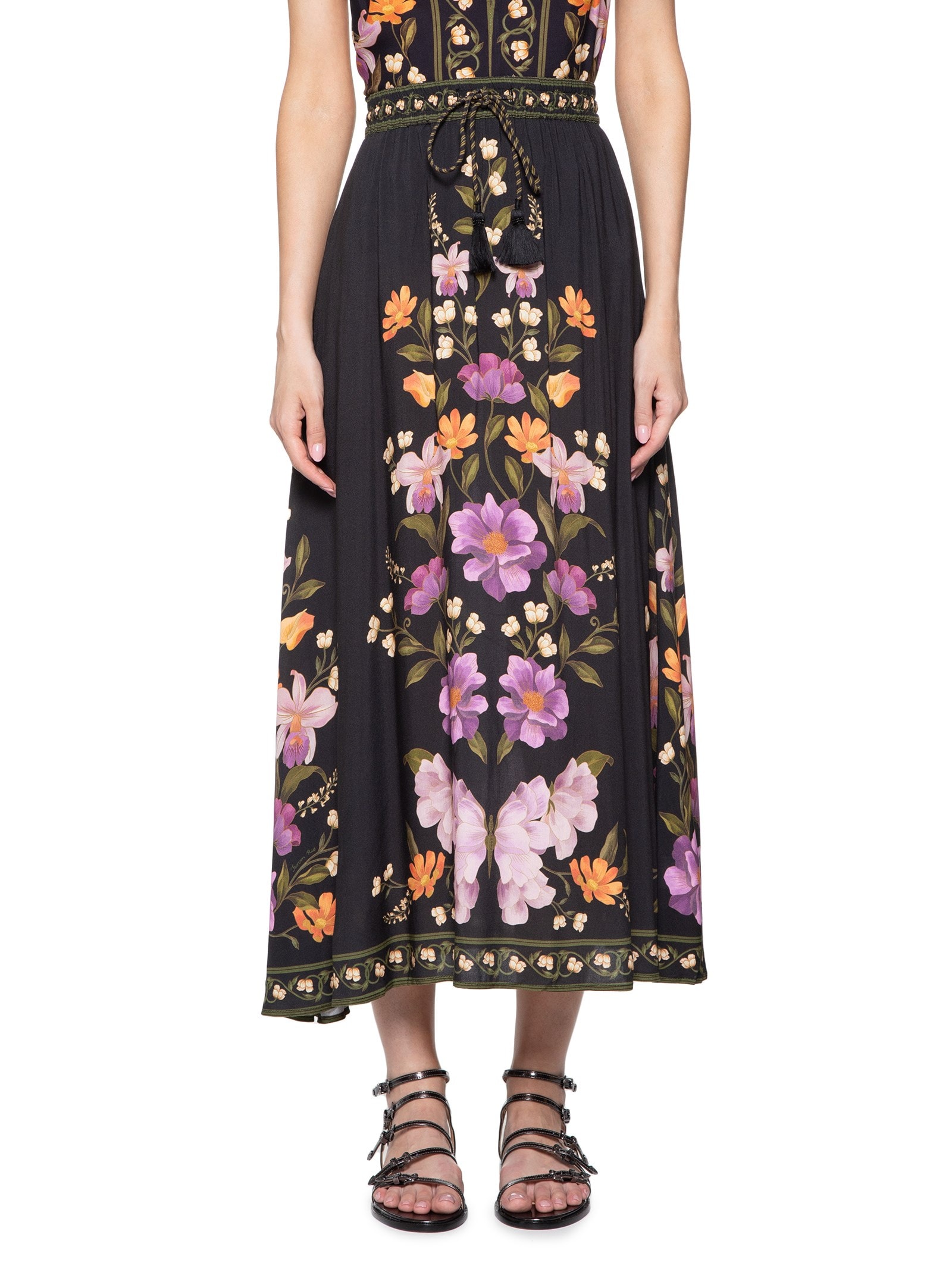 Saia Godê Borboleta Em Flor - Farm - Preto