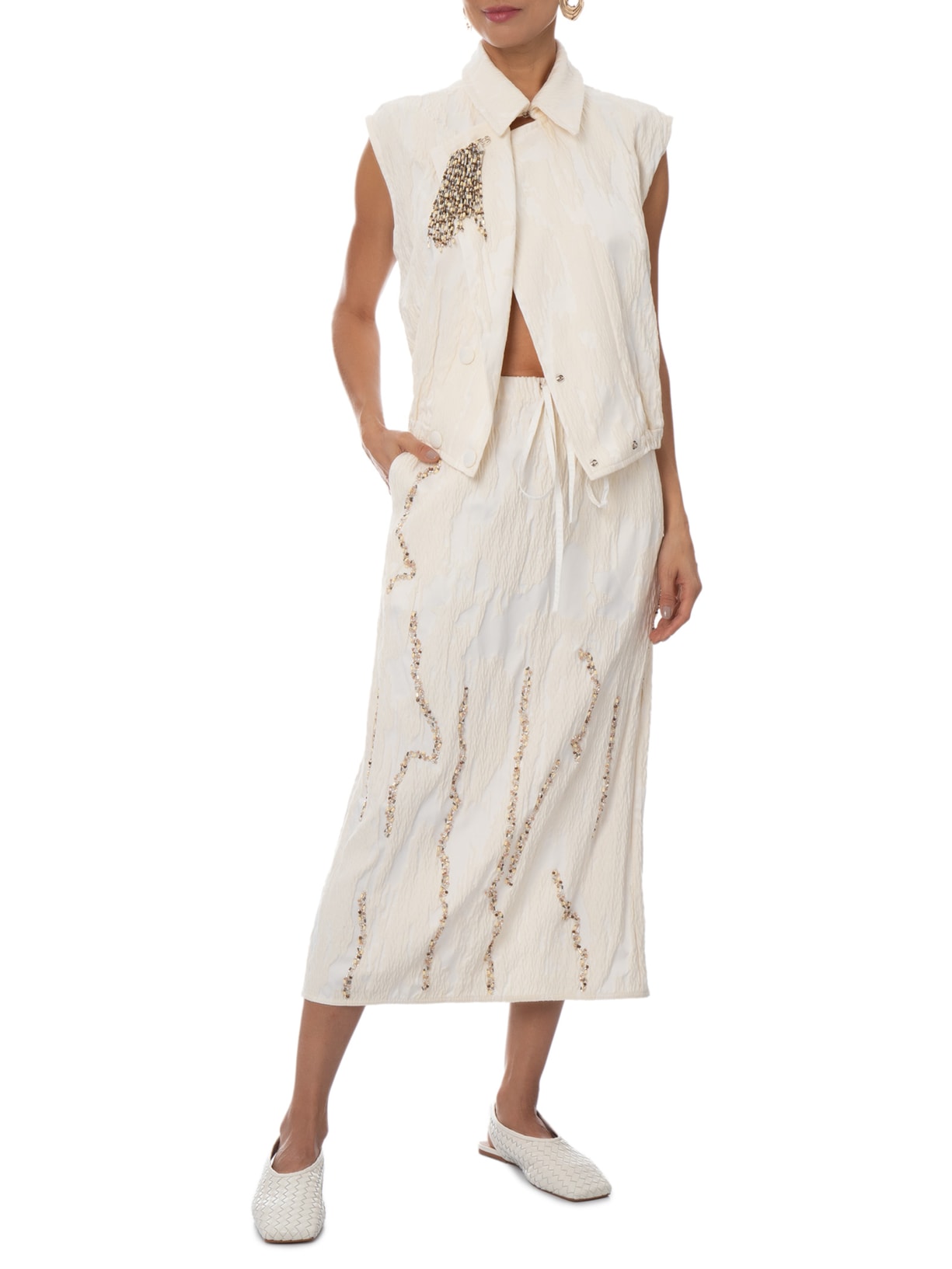Saia Jacquard Bordado Off White Coven