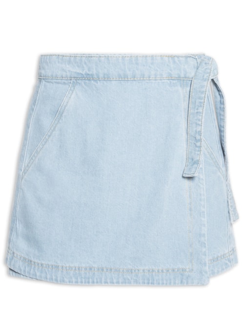 Saia Jeans Baby Blue Amarração - Azul