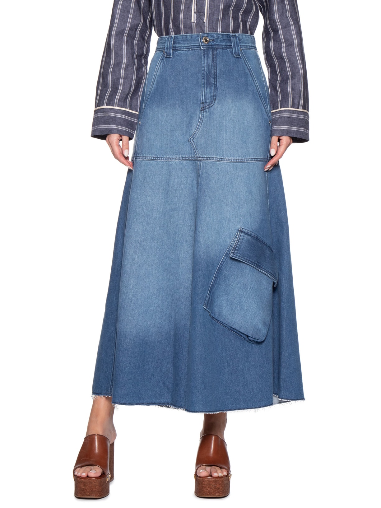 Saia Jeans Bolsos Evasê Azul Animale