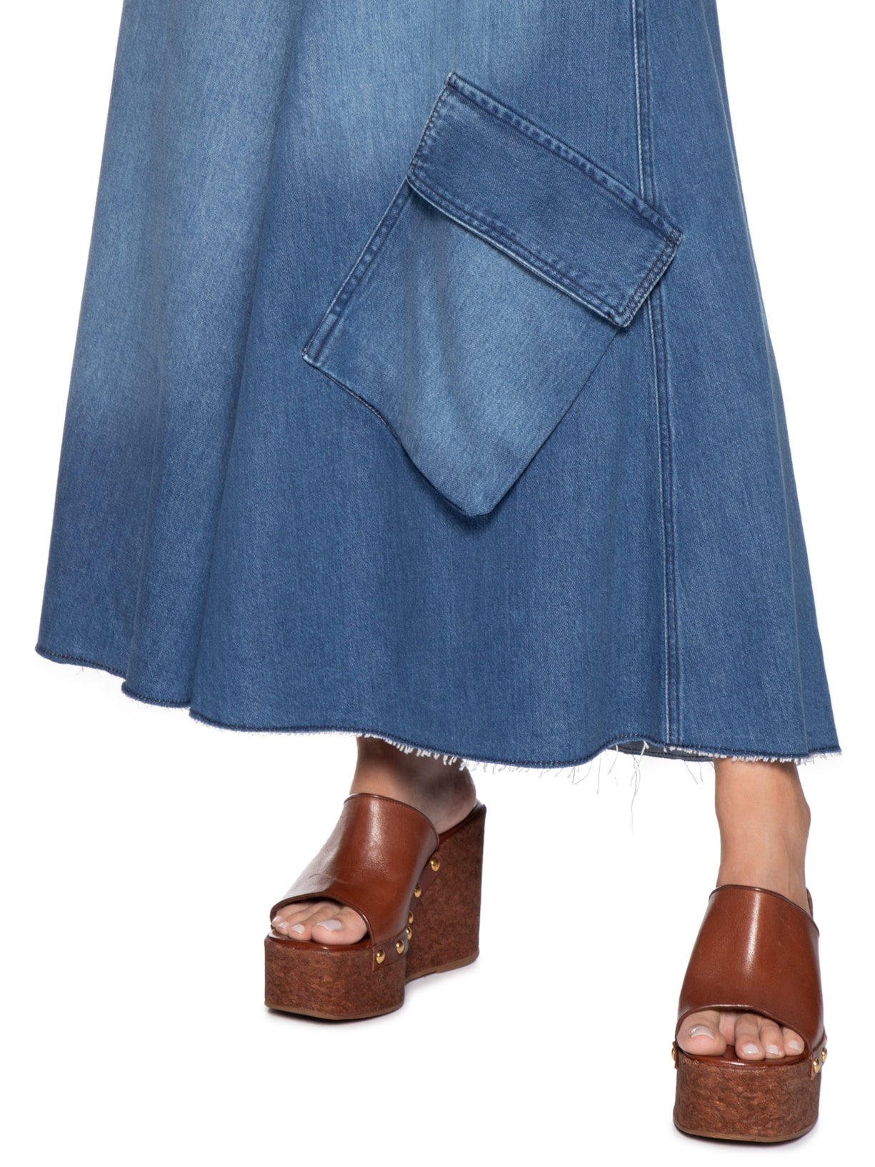 Saia Jeans Bolsos Evasê Azul Animale