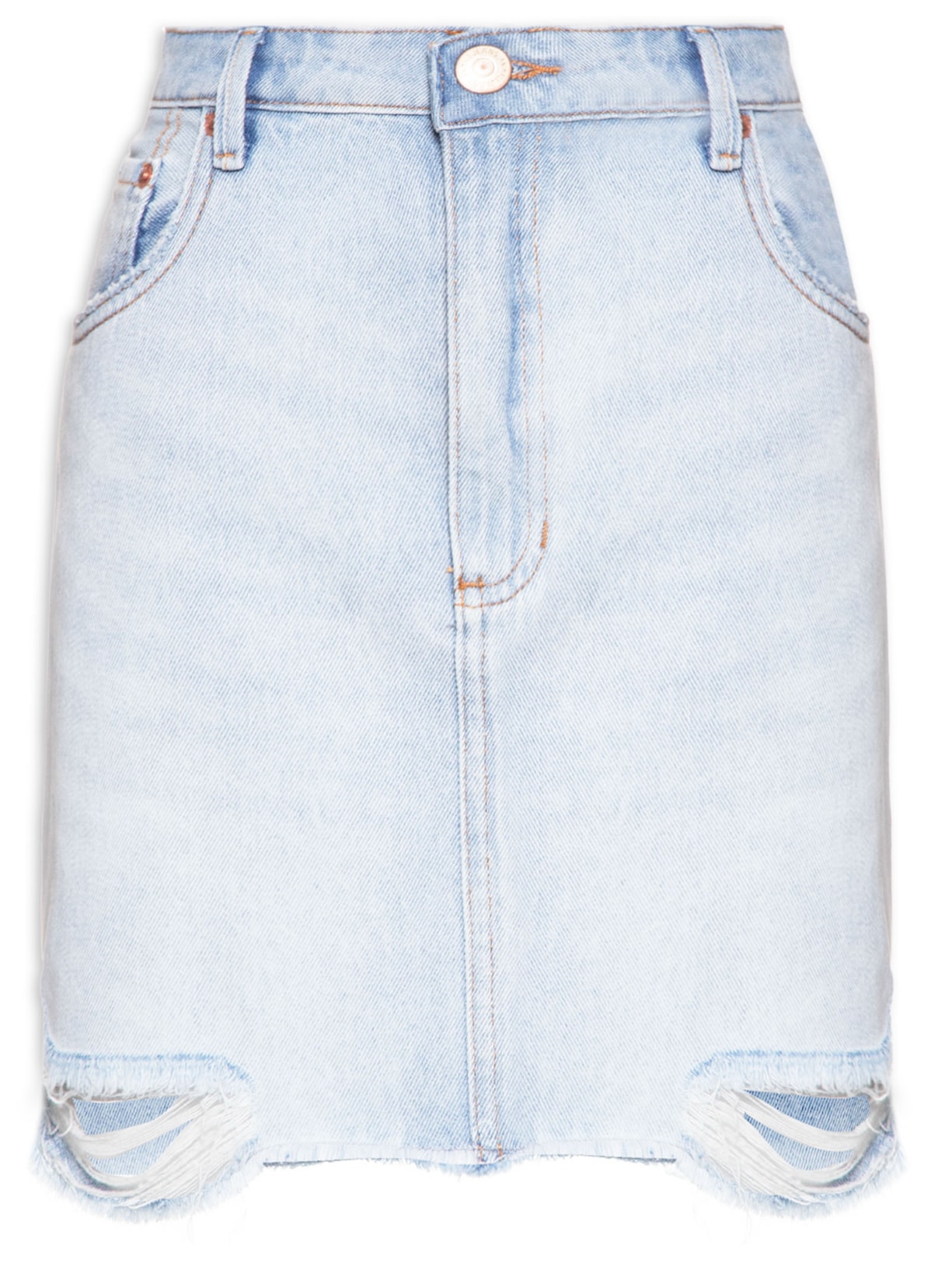 Saia Jeans Box Rasgos na Barra - Azul