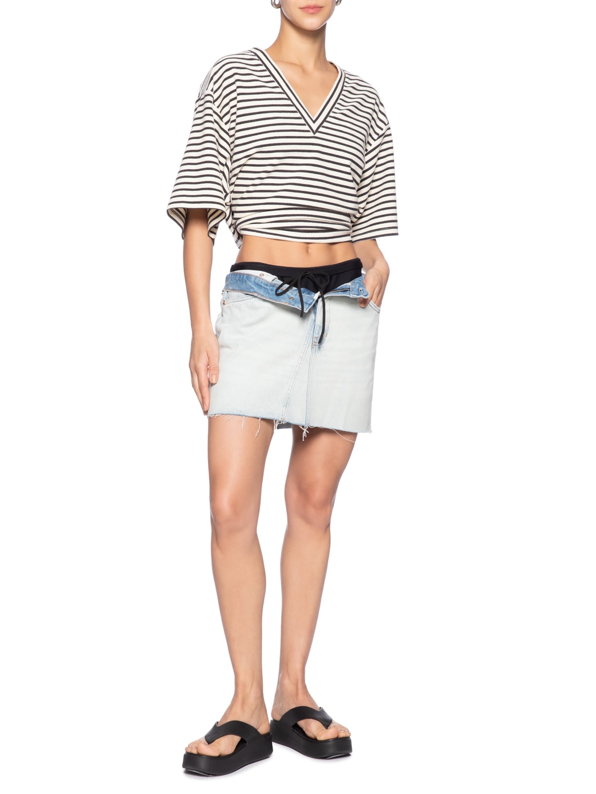  Saia Jeans Box Recorte Frontal Azul Animale Jeans