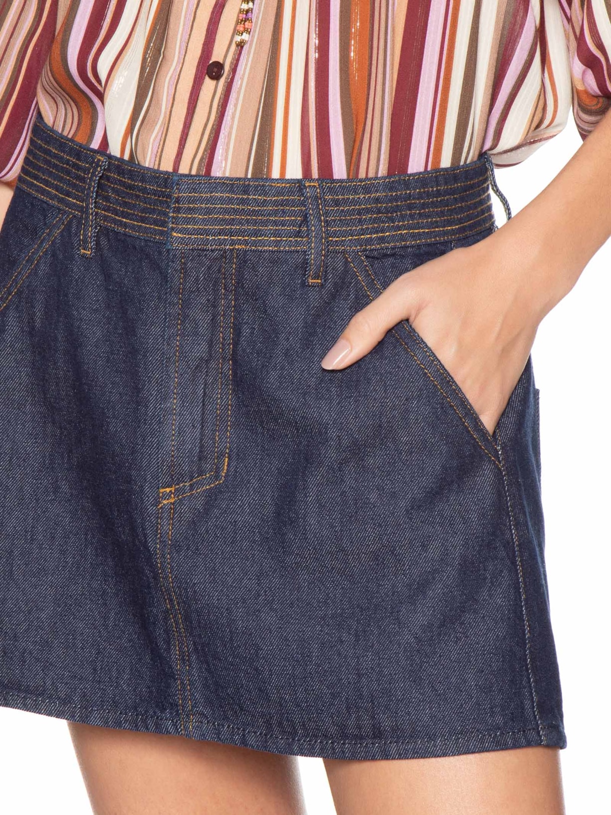 Saia Jeans Cós Pesponto Azul Dress To