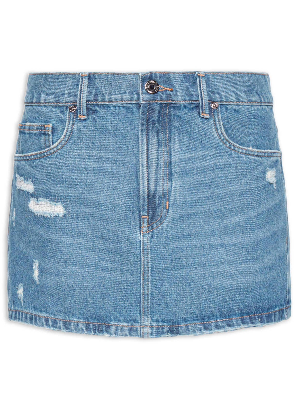 Saia Jeans Curta Basic Com Puidos Azul Animale Jeans