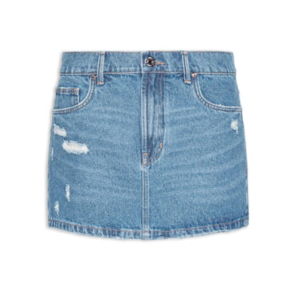 Saia Jeans Curta Basic Com Puidos - Azul