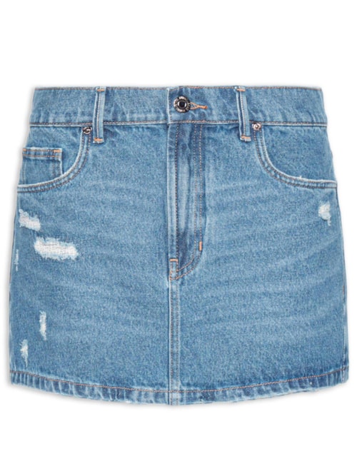 Saia Jeans Curta Basic Com Puidos - Azul